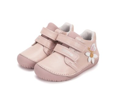 DD Step skórzane pudrowe buty Barefoot Baby Pink