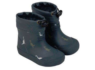 Bundgaard lekkie i elastyczne niebieskie ocieplane kalosze MALIK Barefoot Navy Dino